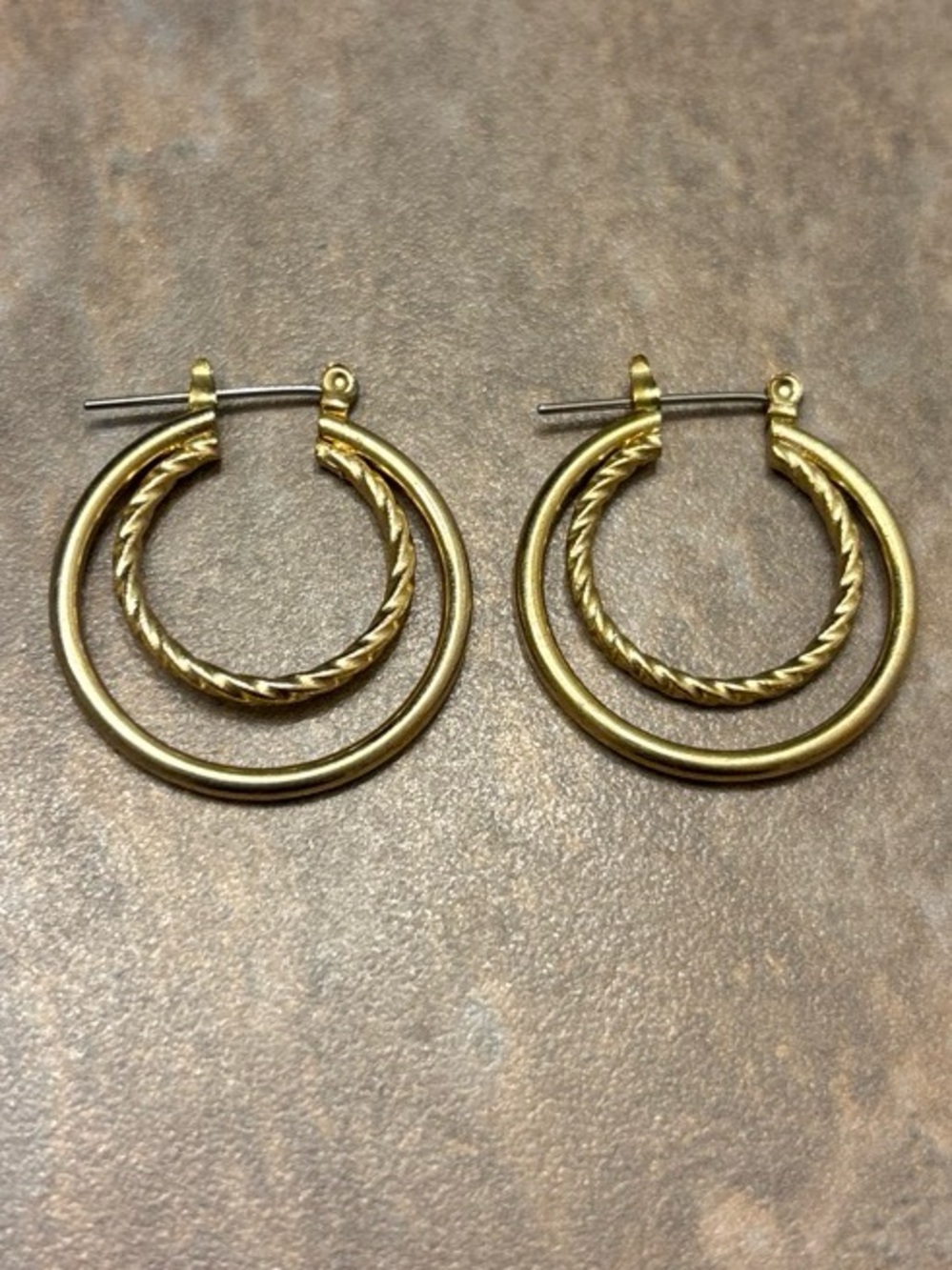 Gold Double Hoop Twisted Detail Earrings - Women Jewelry